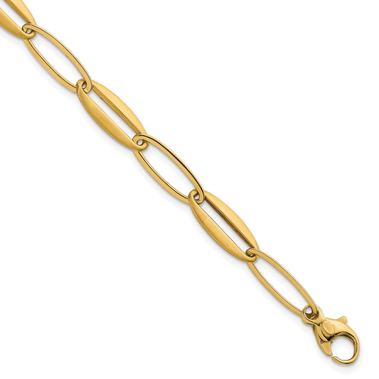 14k Brushed and Polished 7.25mm Long Oval Link 7.5 inch Bracelet