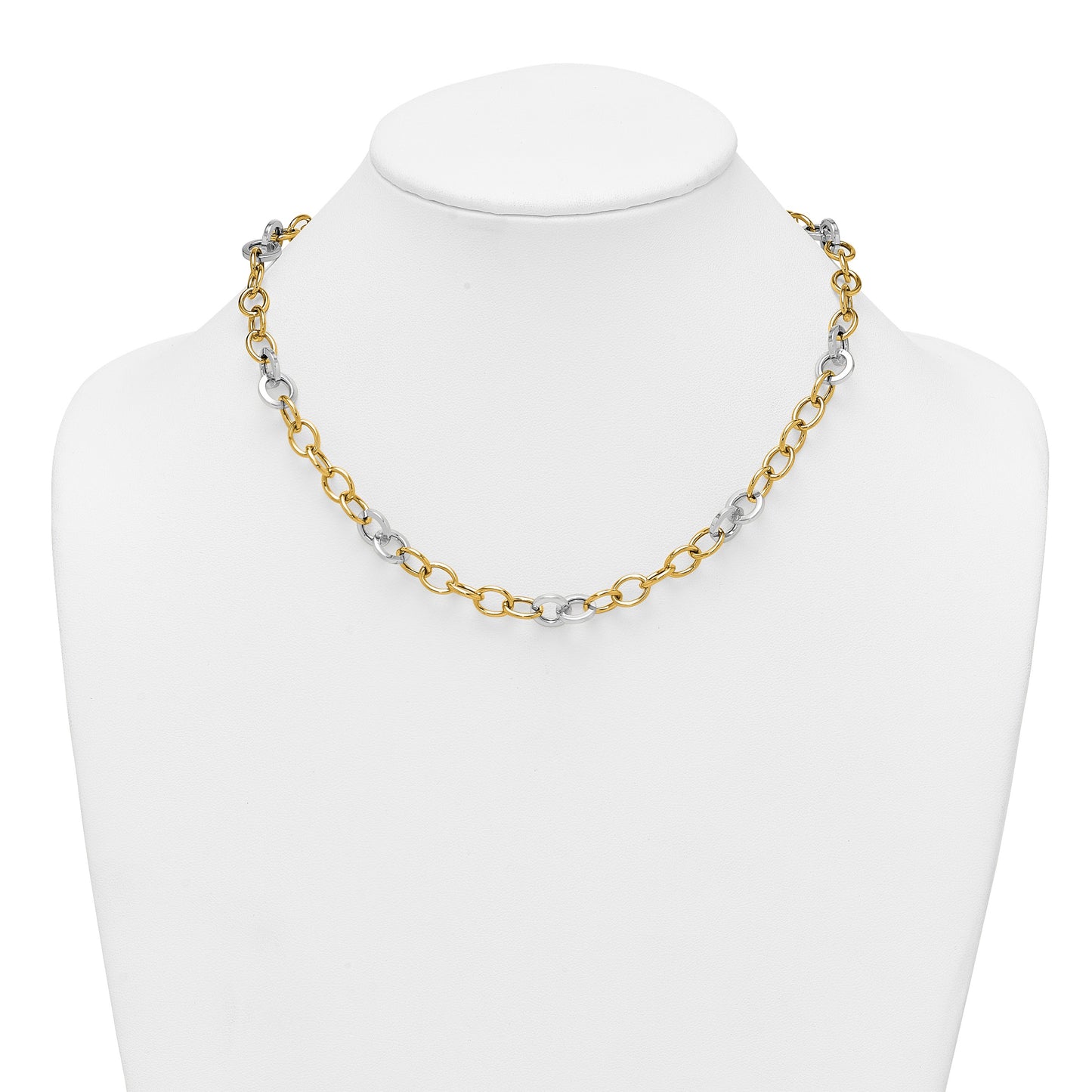 14k Two-tone Polished 9.75mm Fancy Circle Cable Chain 18 inch Necklace
