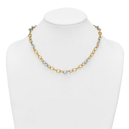 14k Two-tone Polished 9.75mm Fancy Circle Cable Chain 18 inch Necklace