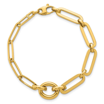 14k Polished Fancy Paperclip Link with Circle 7.25 inch Bracelet