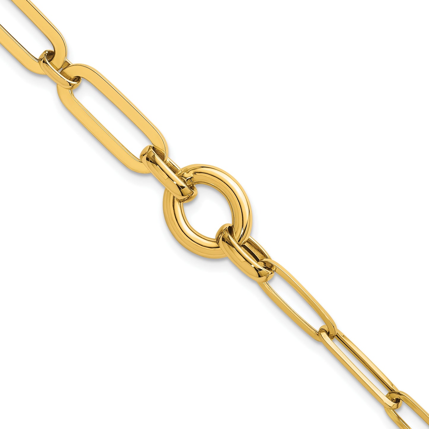 14k Polished Fancy Paperclip Link with Circle 7.25 inch Bracelet