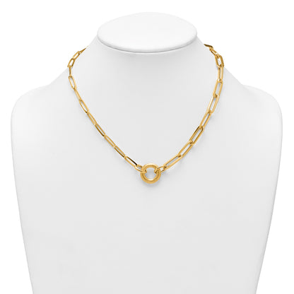 14k Polished And Brushed Paperclip Link With Circle 18 inch Necklace