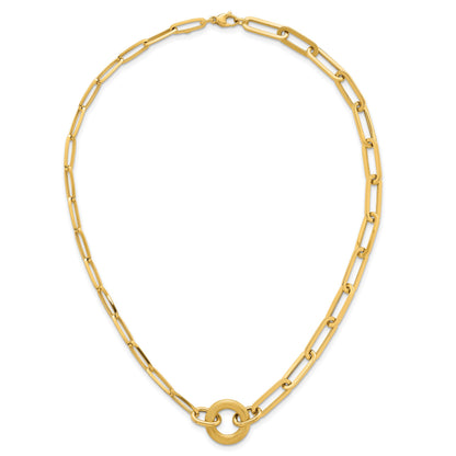 14k Polished And Brushed Paperclip Link With Circle 18 inch Necklace