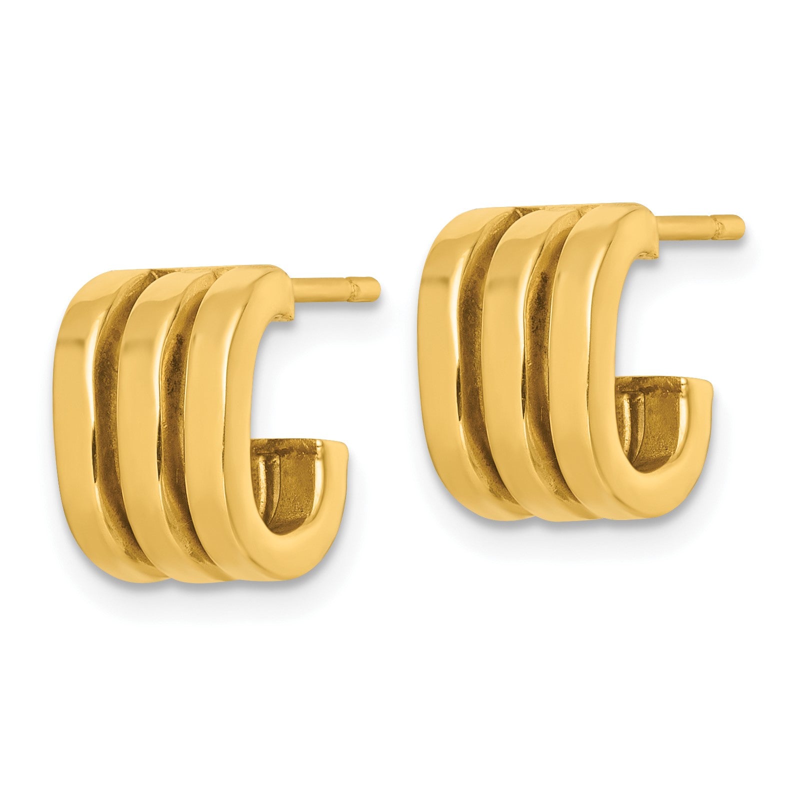 14k 3.2x11.5mm Polished Oval3-Row J-Hoop Post Earrings