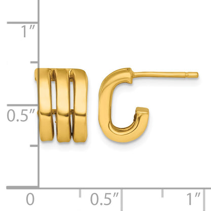 14k 3.2x11.5mm Polished Oval3-Row J-Hoop Post Earrings