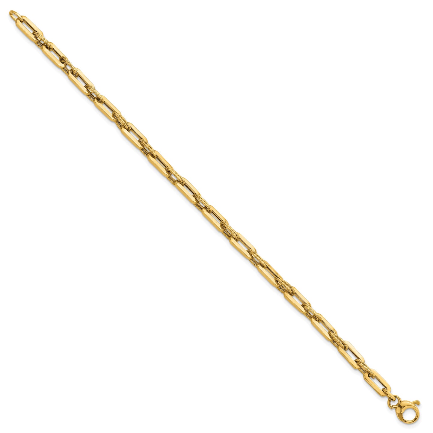 14K Polished 4.3mm and Textured Double Fancy Link 7.75 inch Bracelet