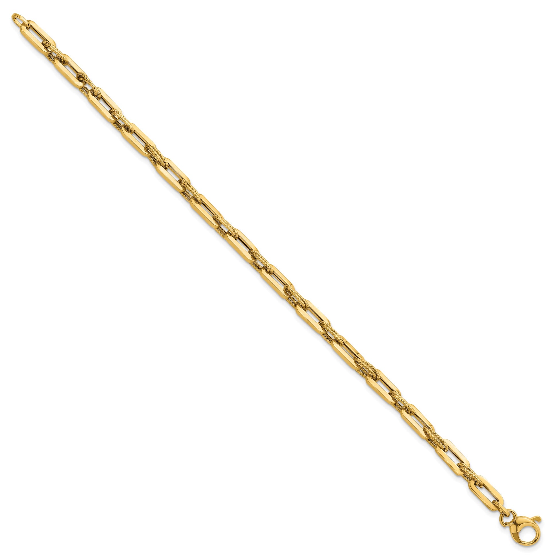 14K Polished 4.3mm and Textured Double Fancy Link 7.75 inch Bracelet