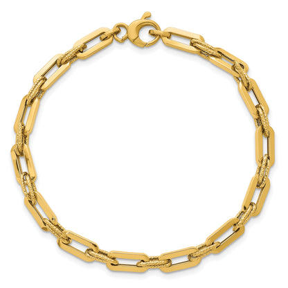 14K Polished 4.3mm and Textured Double Fancy Link 7.75 inch Bracelet