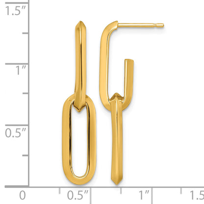 14k Polished 7mm Paperclip Link Dangle Post Earrings