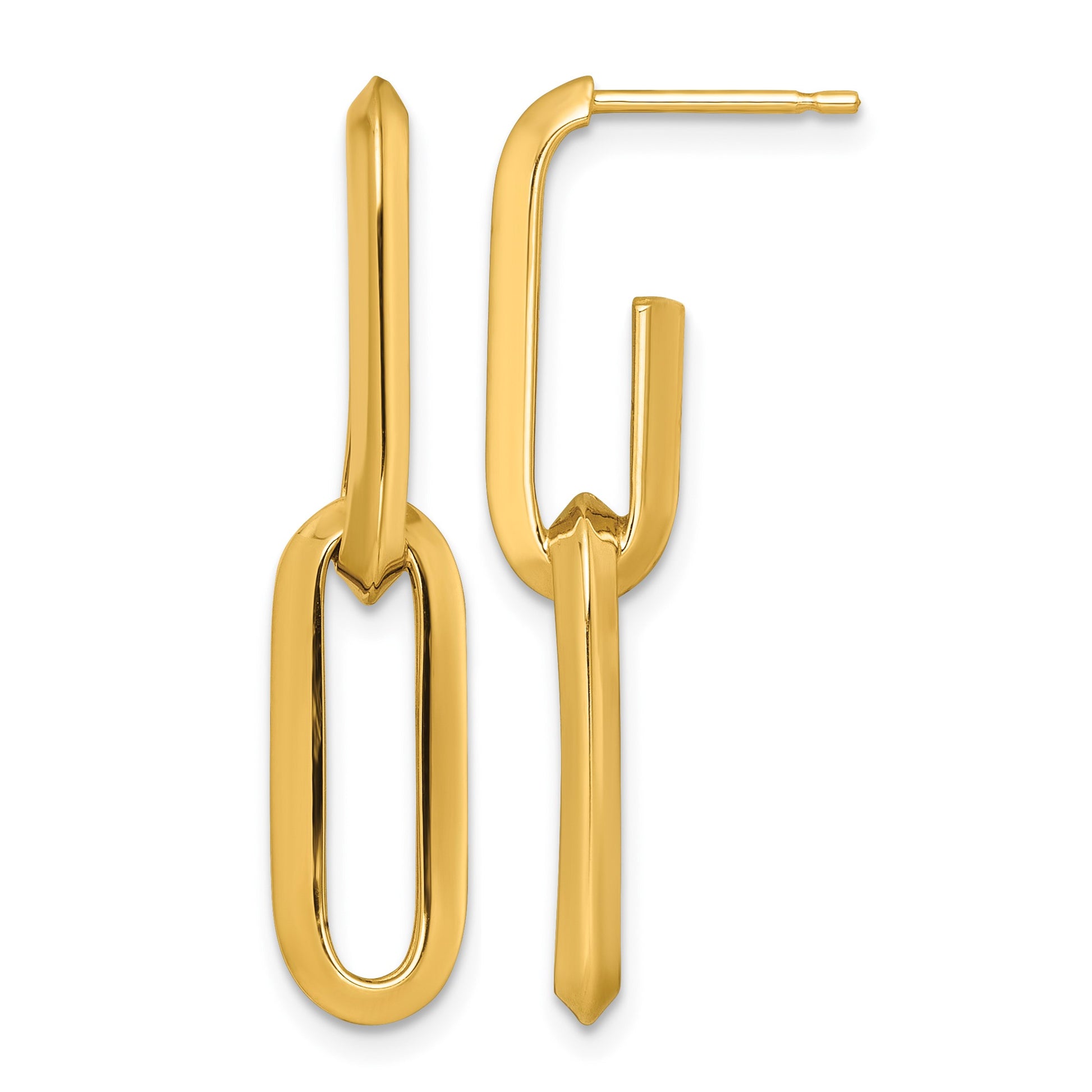 14k Polished 7mm Paperclip Link Dangle Post Earrings