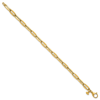 14k Polished 5.5mm Flattened Oval Cable Fancy Link 7.5 inch Bracelet