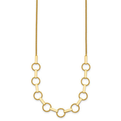 14K Polished and Textured Circles and Bars 17.5 inch Necklace