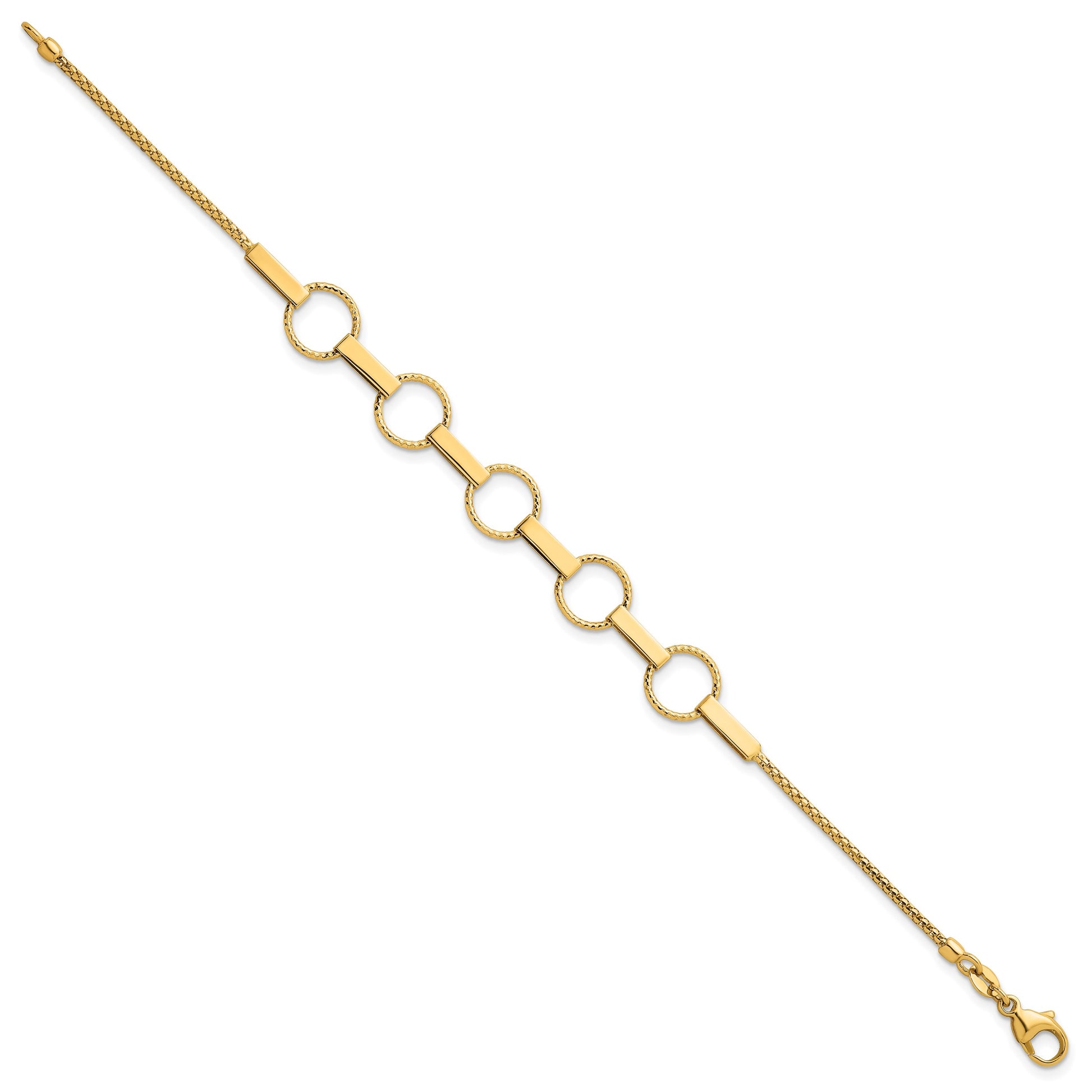 14K Polished and Textured Circles and Bars 7.5 inch Bracelet