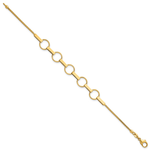 14K Polished and Textured Circles and Bars 7.5 inch Bracelet