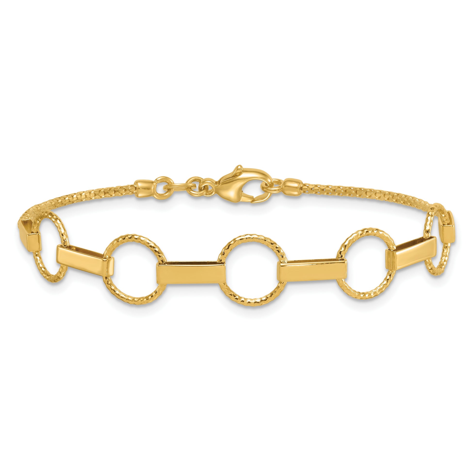 14K Polished and Textured Circles and Bars 7.5 inch Bracelet