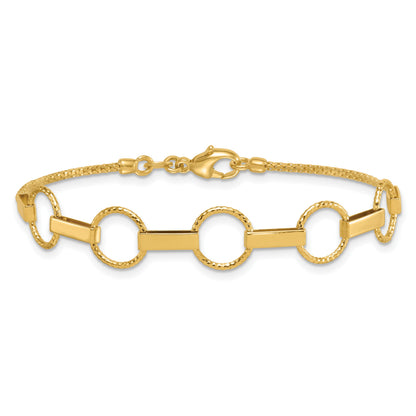 14K Polished and Textured Circles and Bars 7.5 inch Bracelet