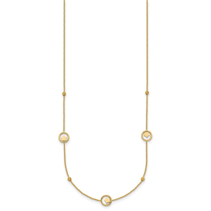 14k Polished Stars in Circle with Diamond-cut Beads 7-Station 16.75 inch Necklace