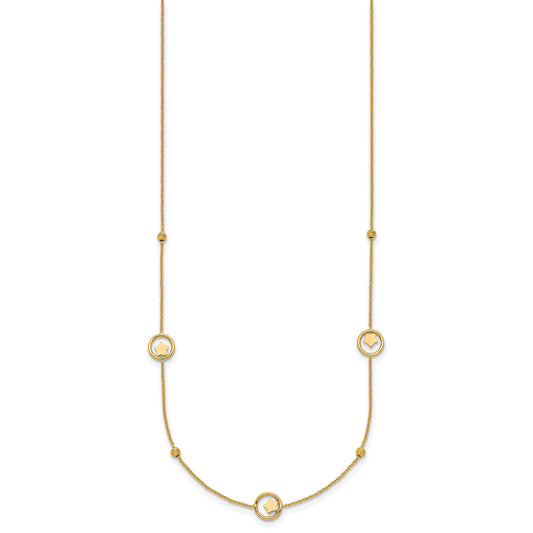 14k Polished Stars in Circle with Diamond-cut Beads 7-Station 16.75 inch Necklace