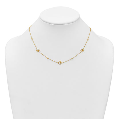 14k Polished Stars in Circle with Diamond-cut Beads 7-Station 16.75 inch Necklace