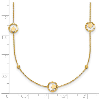 14k Polished Stars in Circle with Diamond-cut Beads 7-Station 16.75 inch Necklace