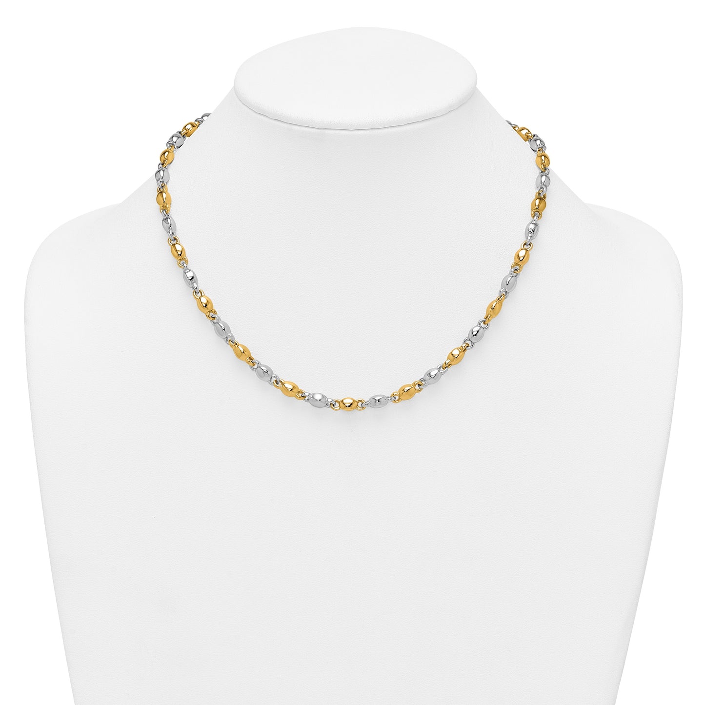 14k Two Tone Polished 5.25mm Round Fancy Link 18 inch Necklace