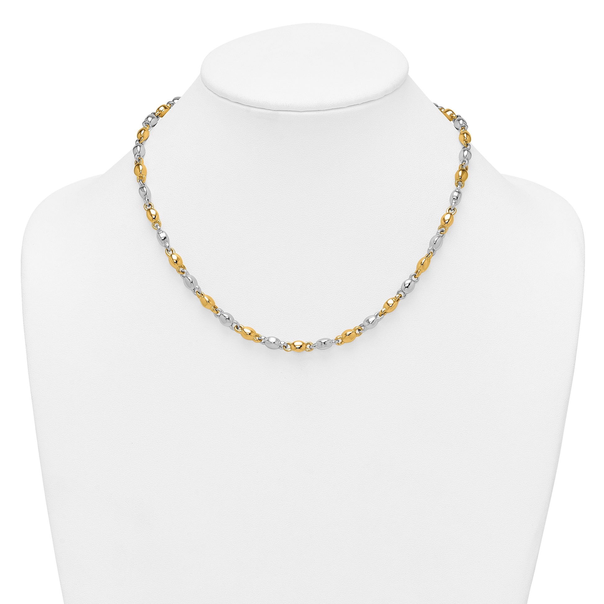 14k Two Tone Polished 5.25mm Round Fancy Link 18 inch Necklace