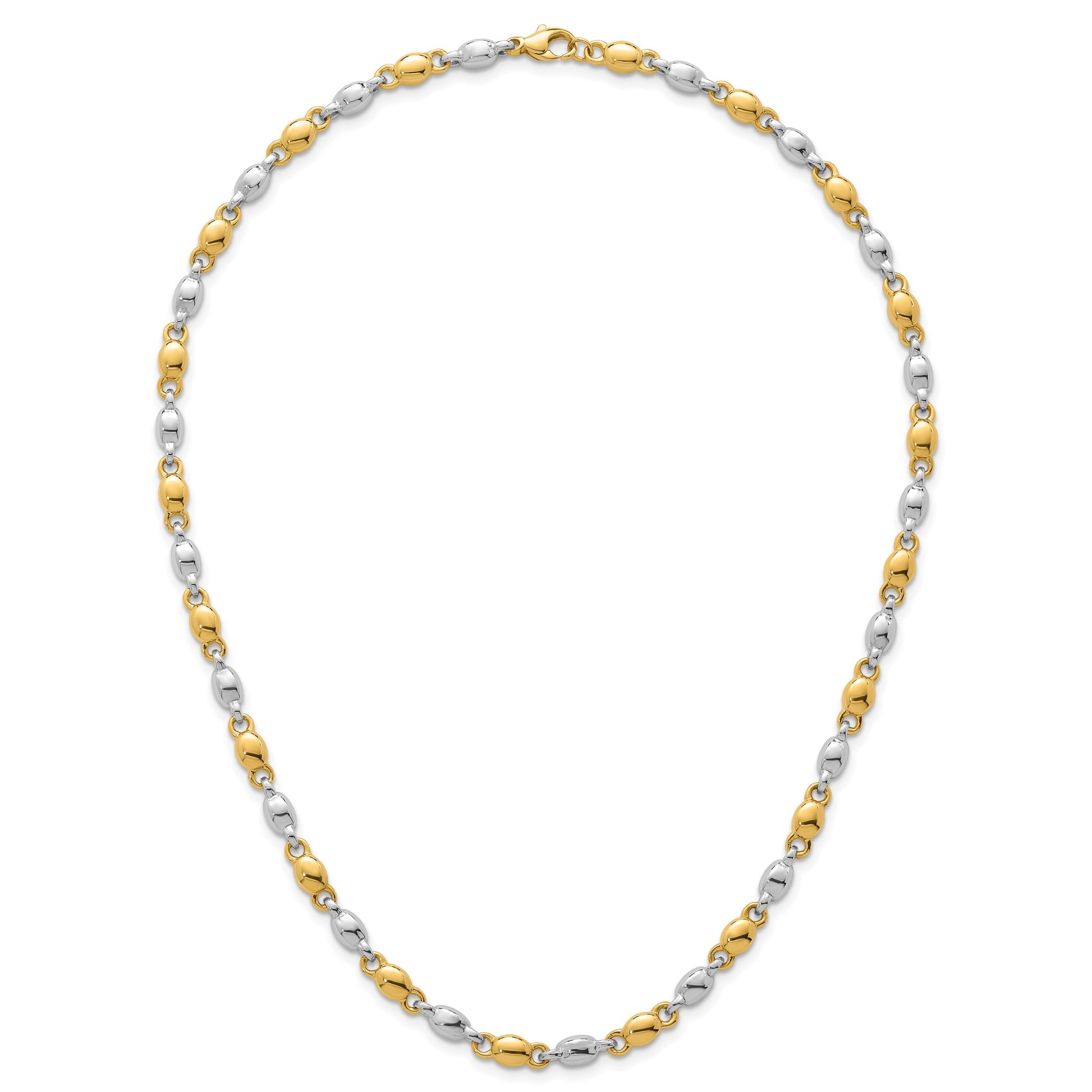 14k Two Tone Polished 5.25mm Round Fancy Link 18 inch Necklace