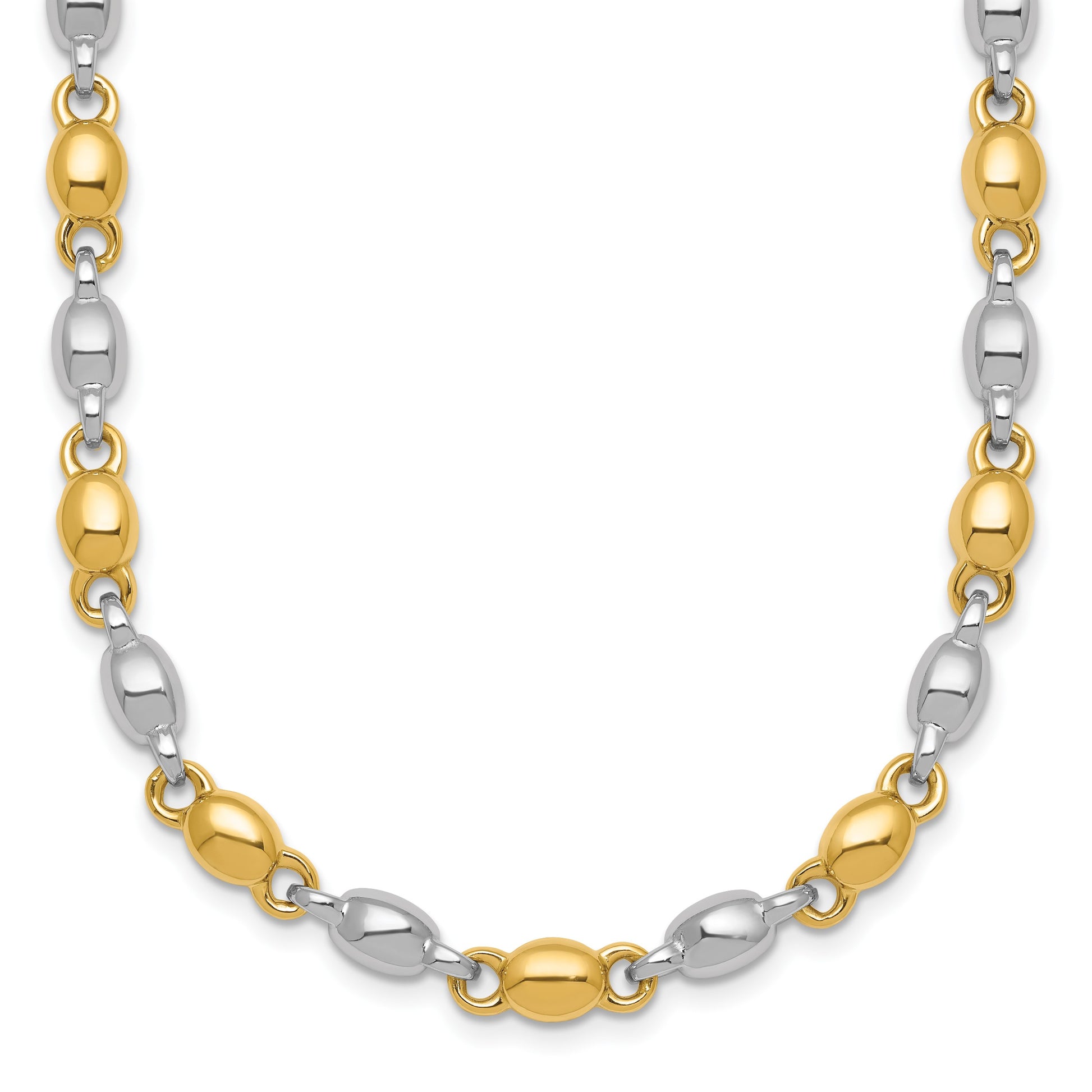 14k Two Tone Polished 5.25mm Round Fancy Link 18 inch Necklace
