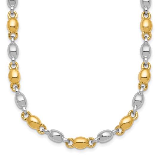 14k Two Tone Polished 5.25mm Round Fancy Link 18 inch Necklace