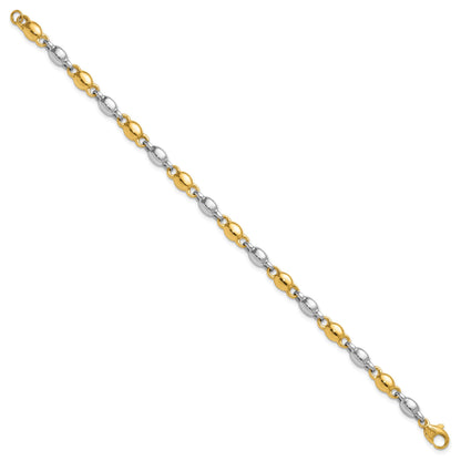 14k Two Tone Polished 5.25mm Round Fancy Link 7.25 inch Bracelet