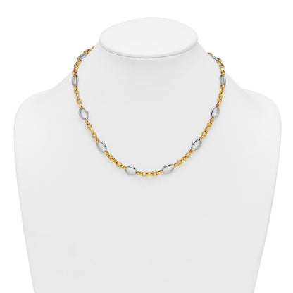 14k Two Tone Polished Oval and Cable Chain 18 inch Necklace