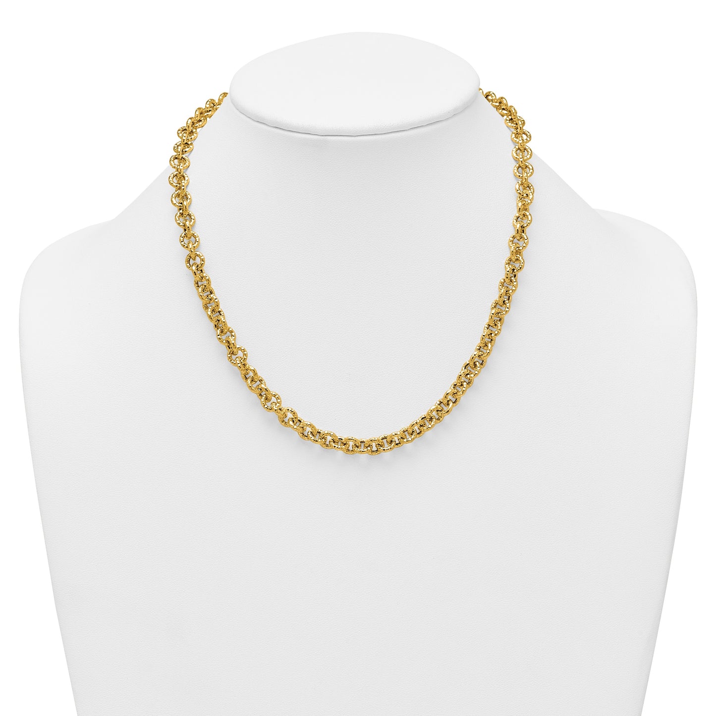 14k Polished and Textured 7.3mm Cable Chain 18 inch Necklace