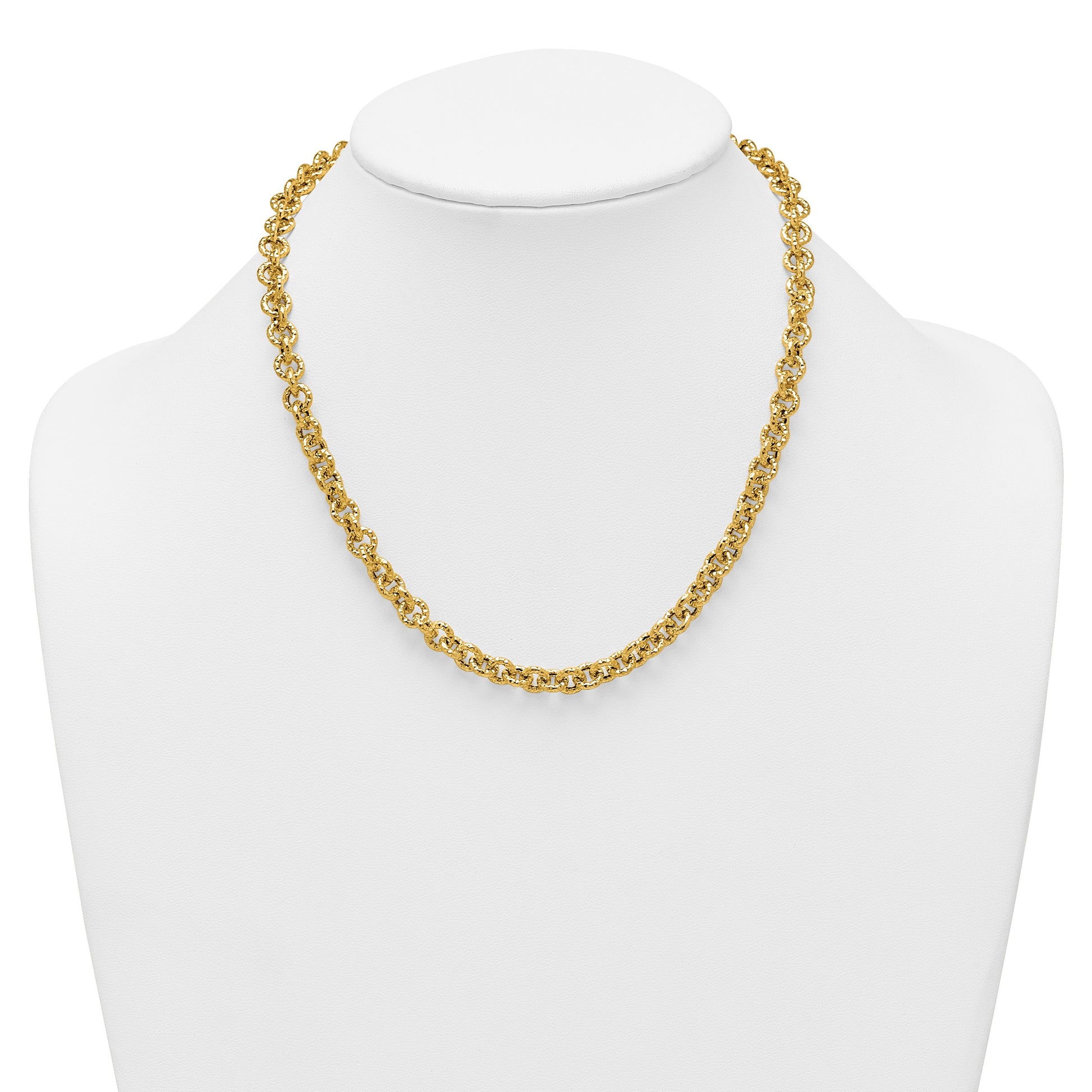 14k Polished and Textured 7.3mm Cable Chain 18 inch Necklace