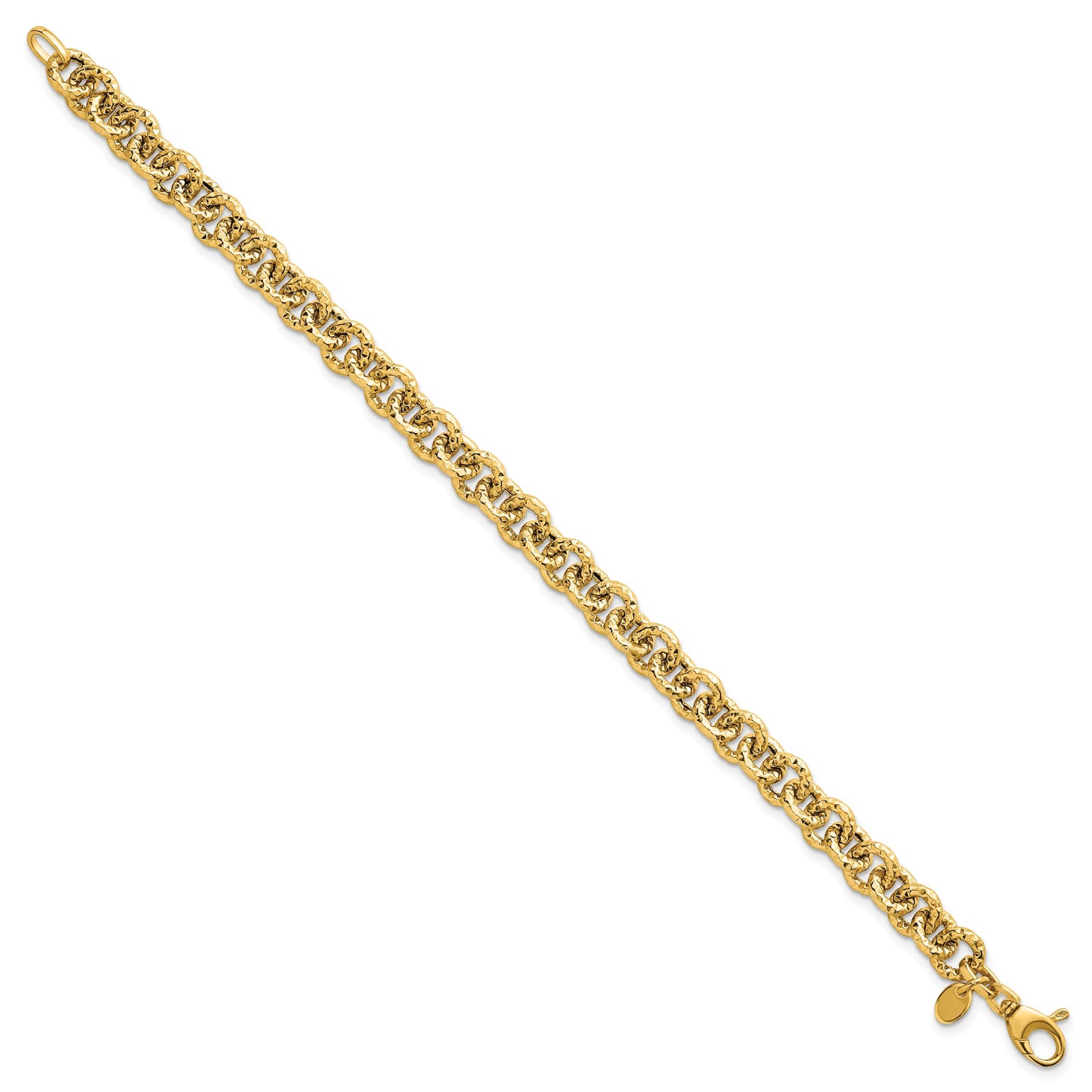14k Polished and Textured 7.3mm Cable Chain 7.5 inch Bracelet