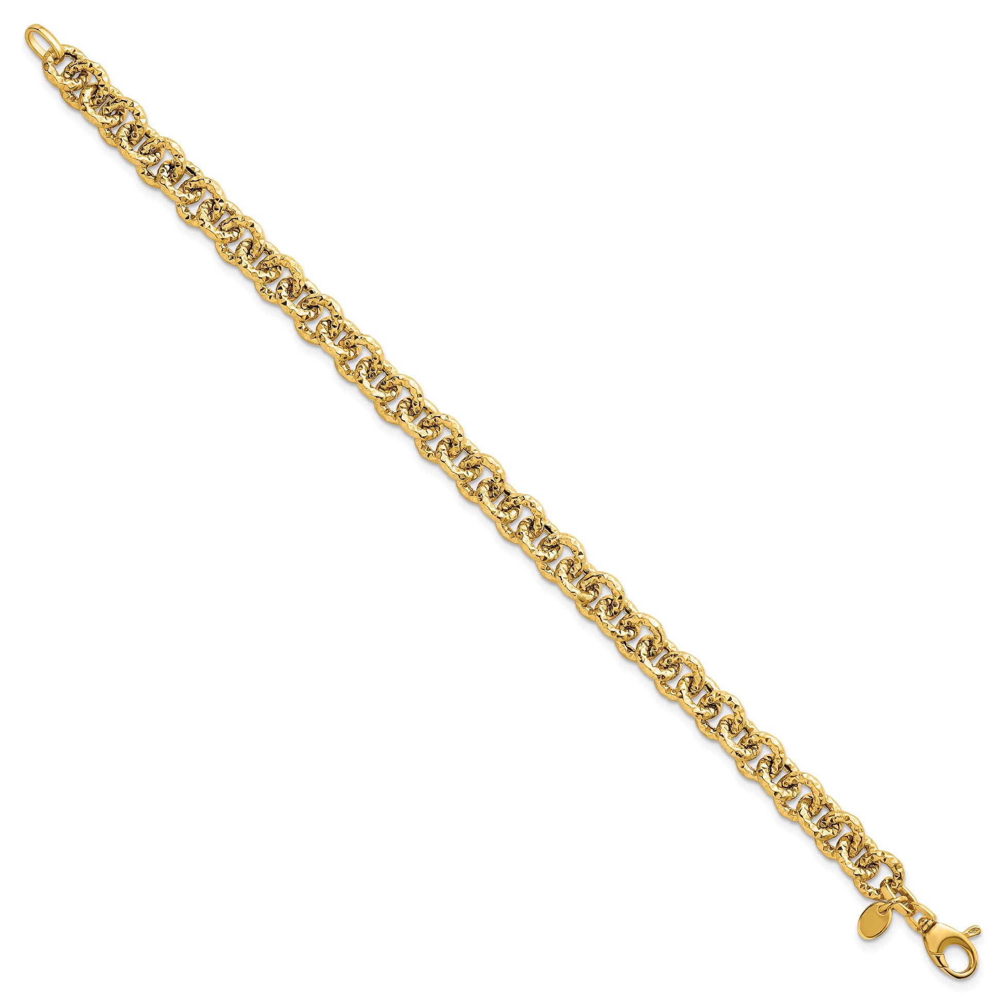 14k Polished and Textured 7.3mm Cable Chain 7.5 inch Bracelet