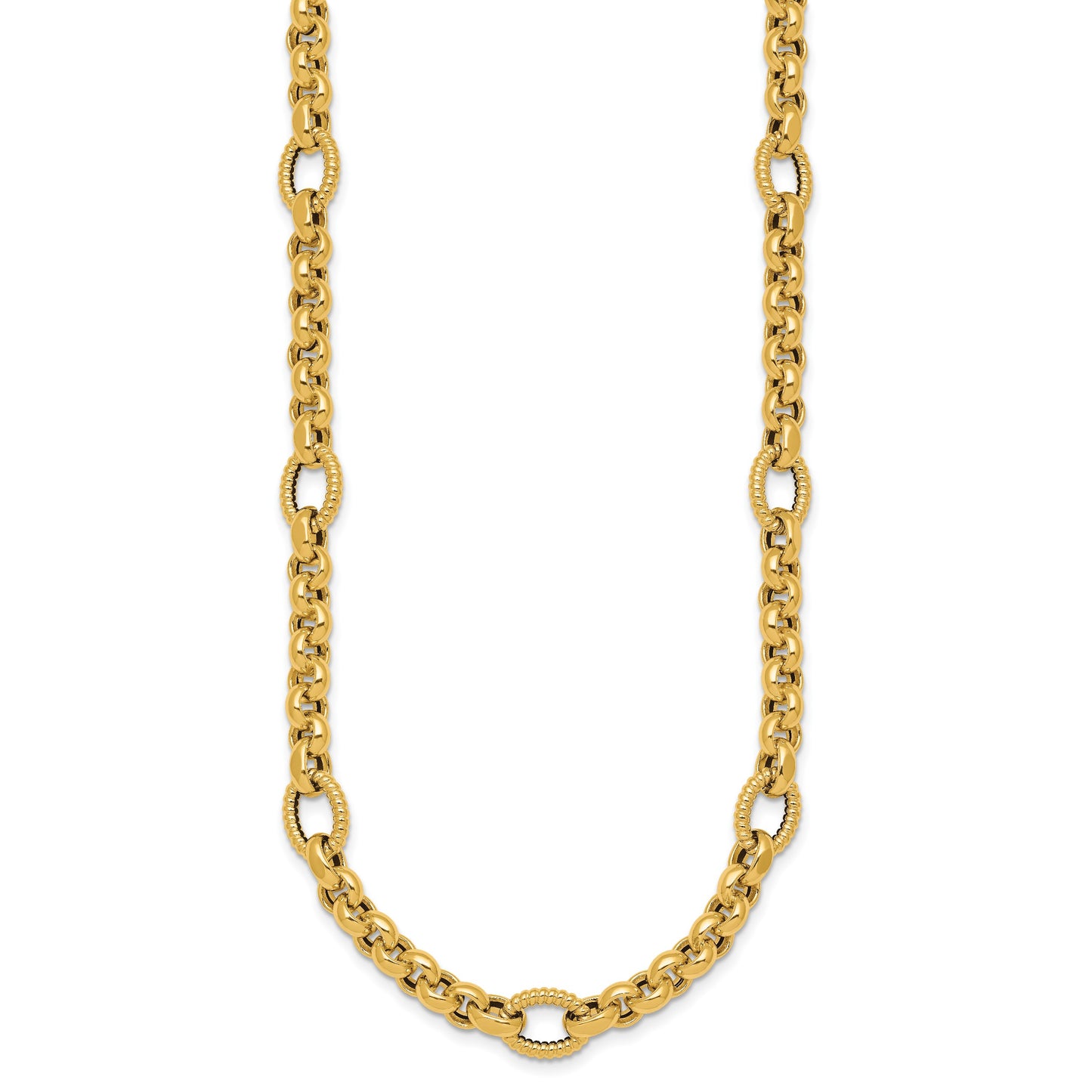 14k Polished and Textured Rolo and Oval Fancy Chain 18 inch Necklace