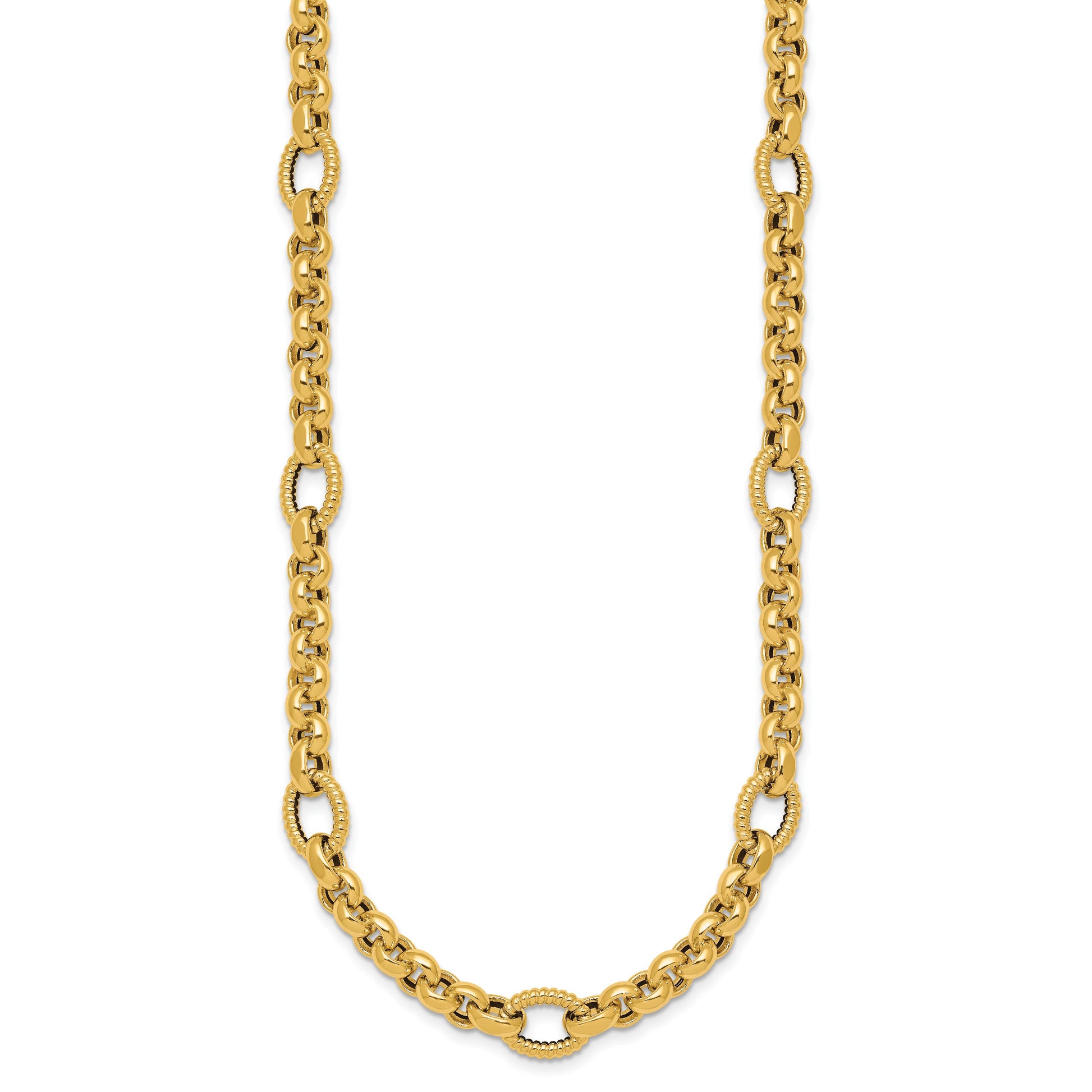 14k Polished and Textured Rolo and Oval Fancy Chain 18 inch Necklace