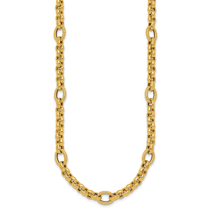 14k Polished and Textured Rolo and Oval Fancy Chain 18 inch Necklace