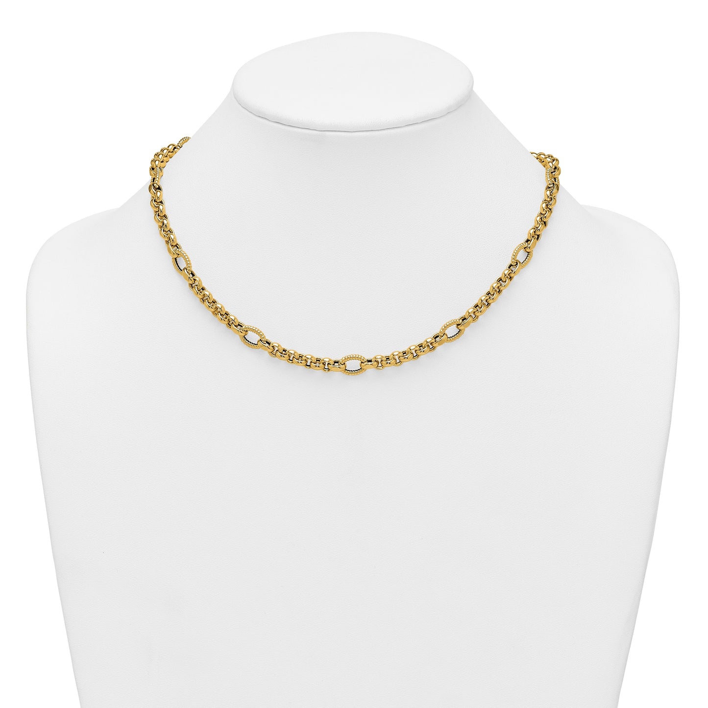 14k Polished and Textured Rolo and Oval Fancy Chain 18 inch Necklace