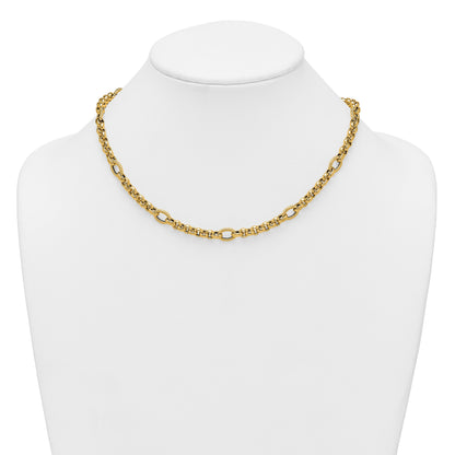 14k Polished and Textured Rolo and Oval Fancy Chain 18 inch Necklace
