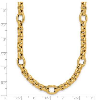 14k Polished and Textured Rolo and Oval Fancy Chain 18 inch Necklace