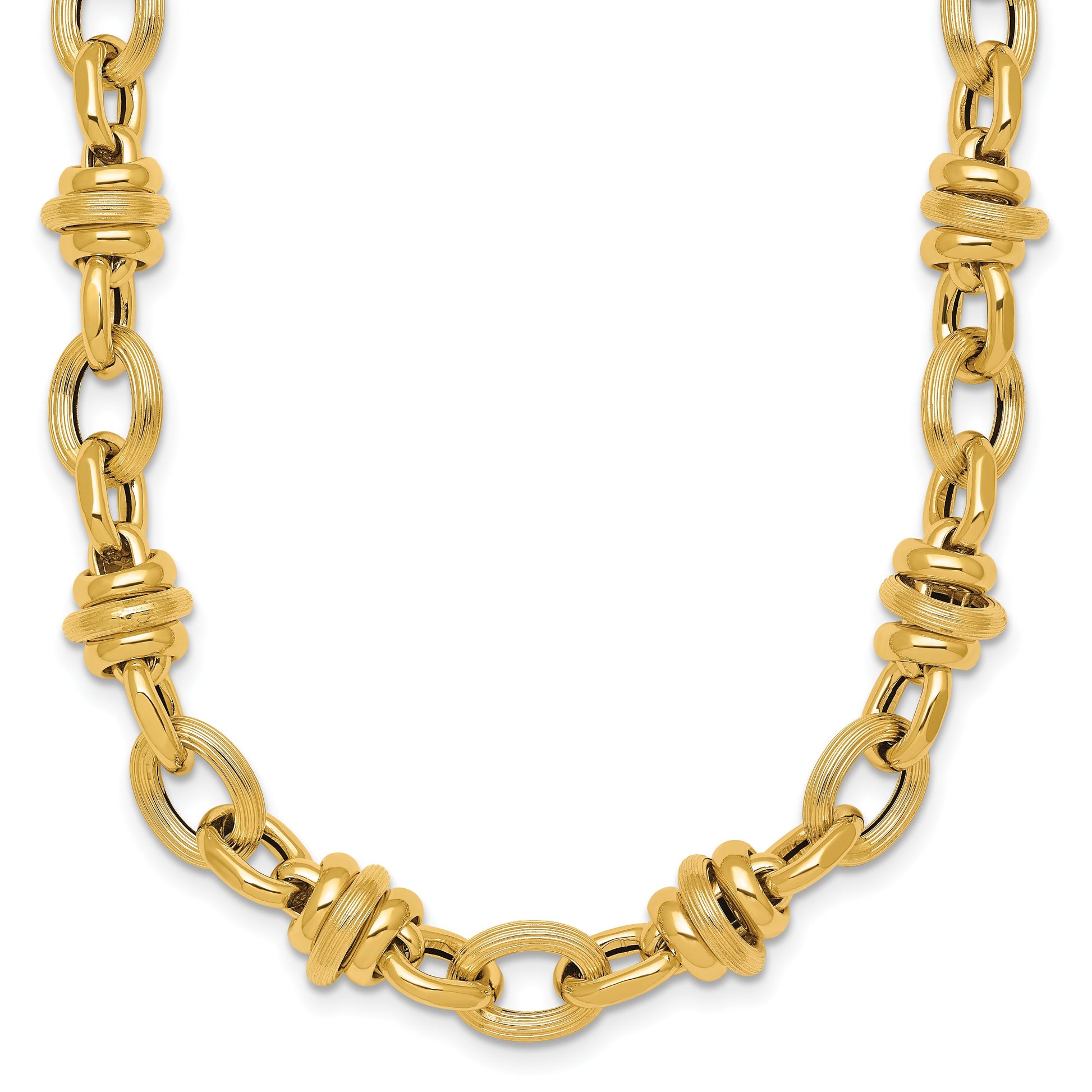 14k Polished and Textured Round and Oval Fancy Chain 18 inch Necklace