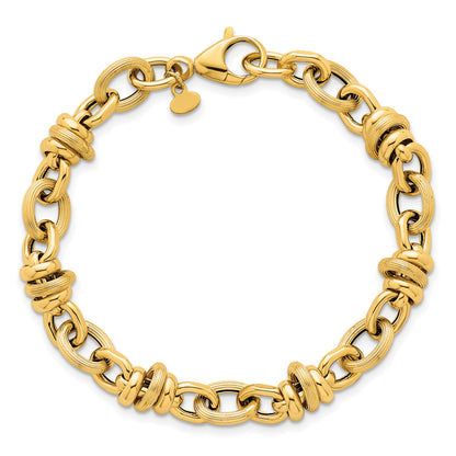 14k Polished and Textured Round and Oval Fancy Chain 7.5 inch Bracelet