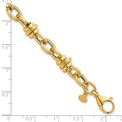 14k Polished and Textured Round and Oval Fancy Chain 7.5 inch Bracelet