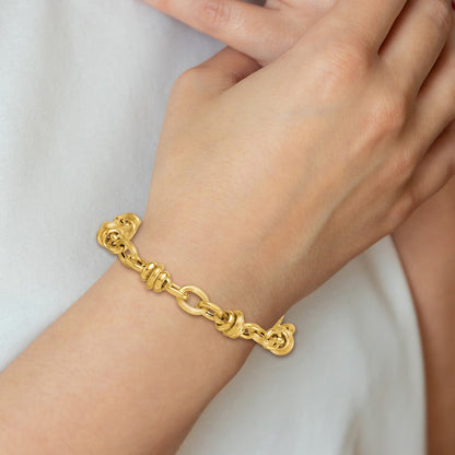 14k Polished and Textured Round and Oval Fancy Chain 7.5 inch Bracelet