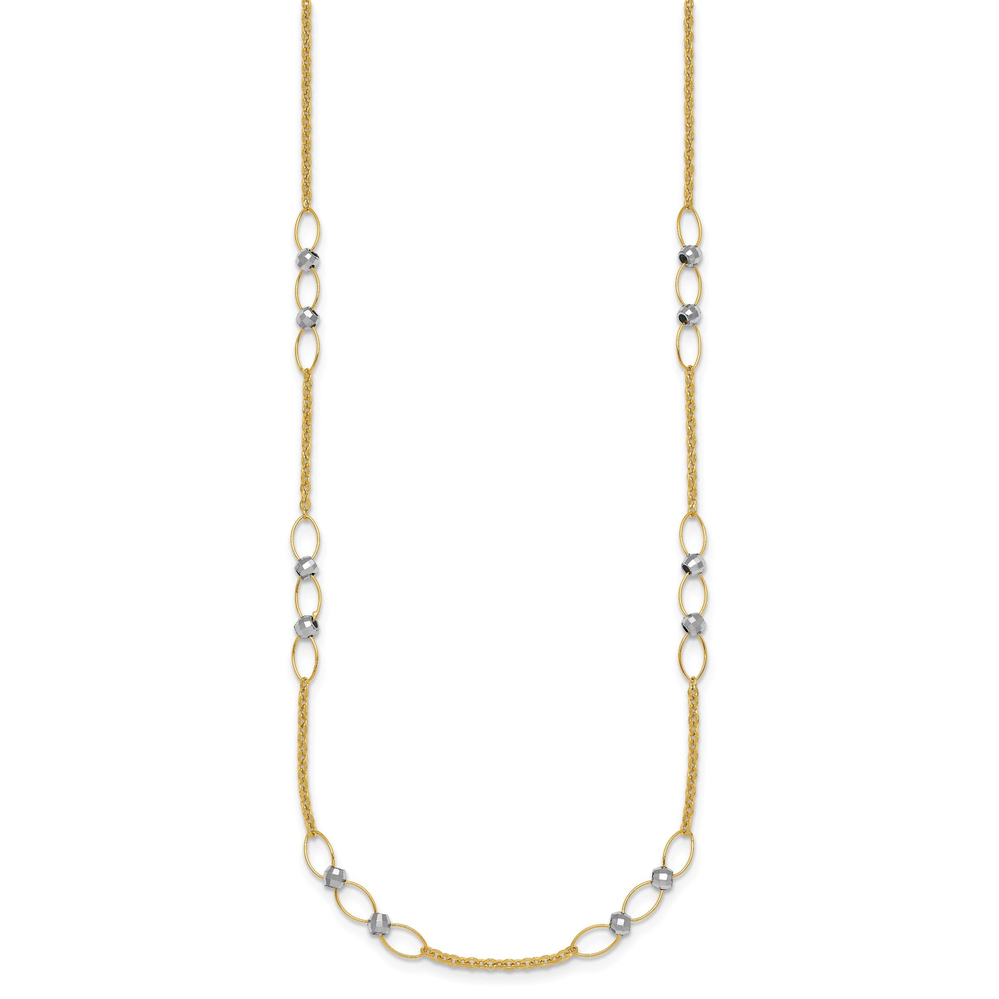 14k Two-tone Polished Oval Links and Faceted Beads 18 inch Necklace