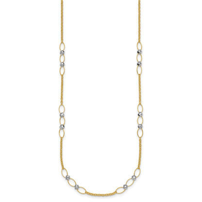 14k Two-tone Polished Oval Links and Faceted Beads 18 inch Necklace