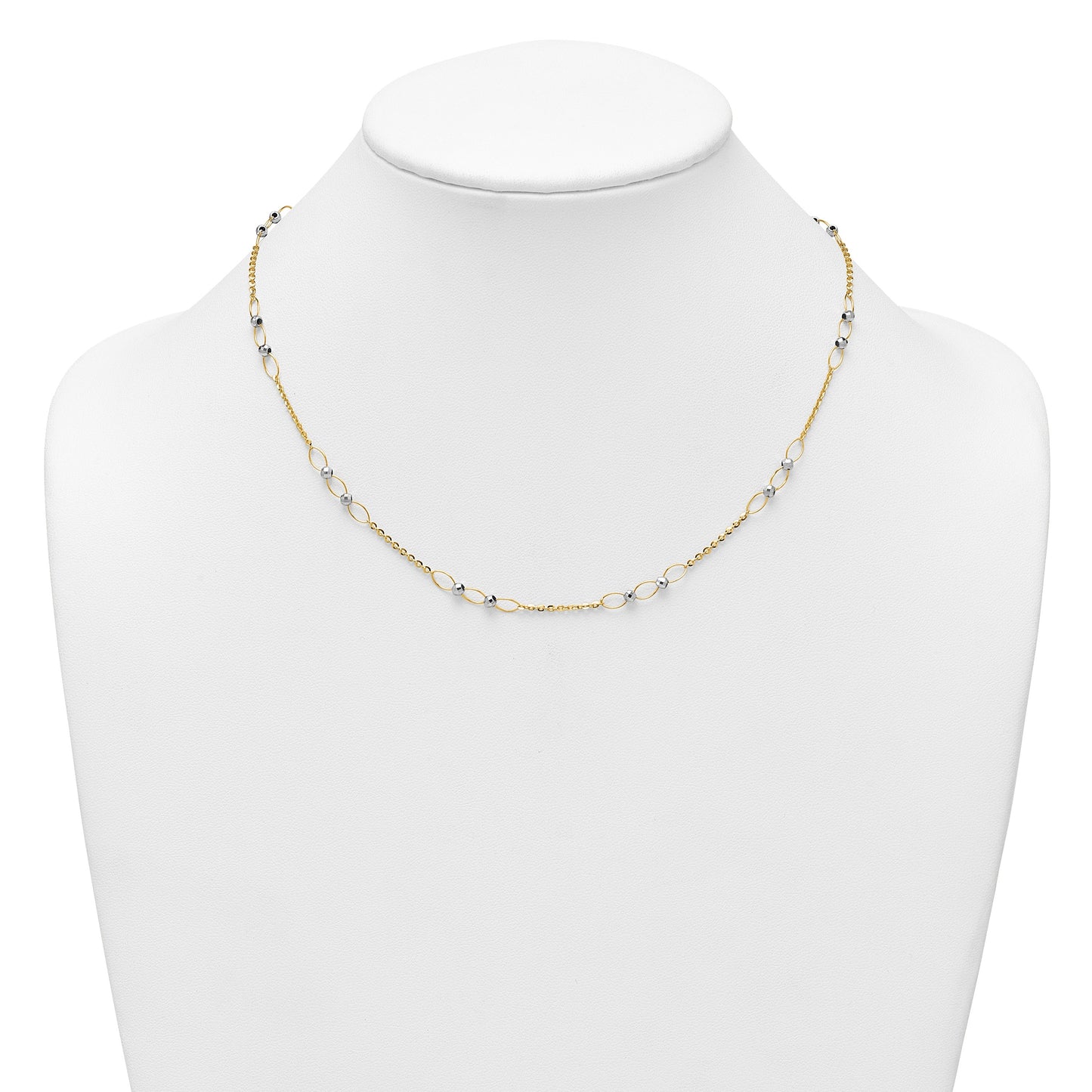 14k Two-tone Polished Oval Links and Faceted Beads 18 inch Necklace