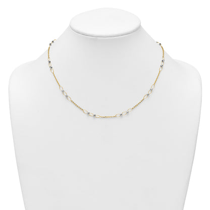 14k Two-tone Polished Oval Links and Faceted Beads 18 inch Necklace