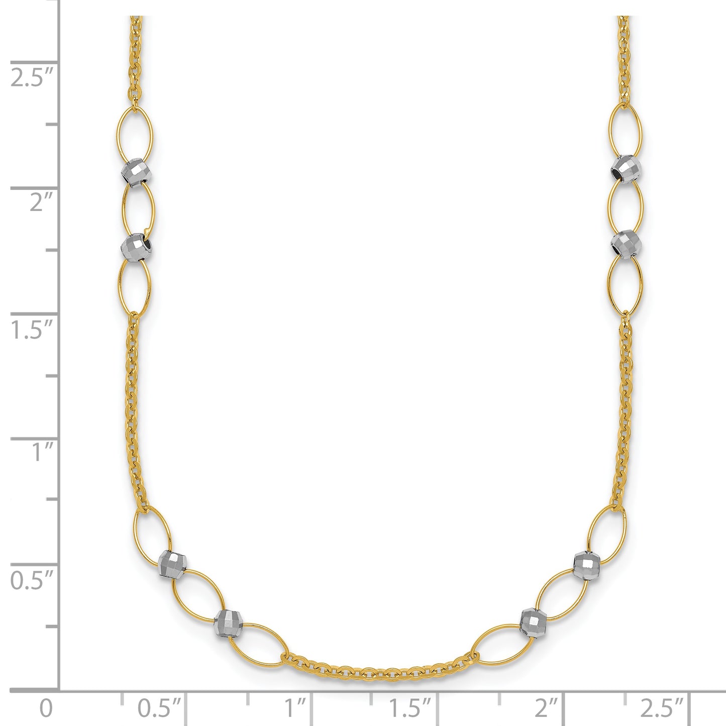14k Two-tone Polished Oval Links and Faceted Beads 18 inch Necklace